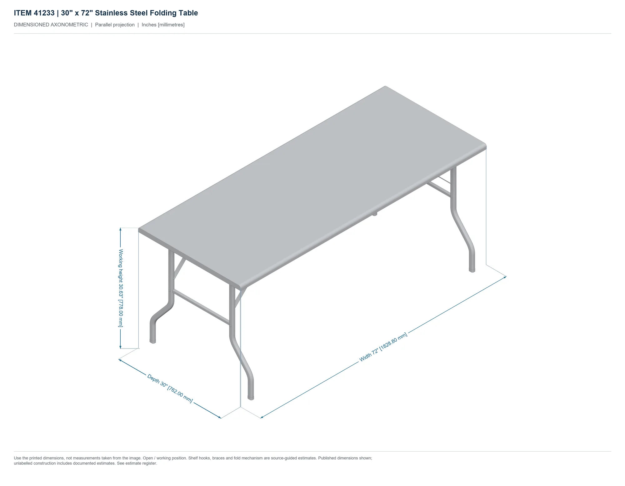 30″ x 72″ Stainless Steel Folding Table