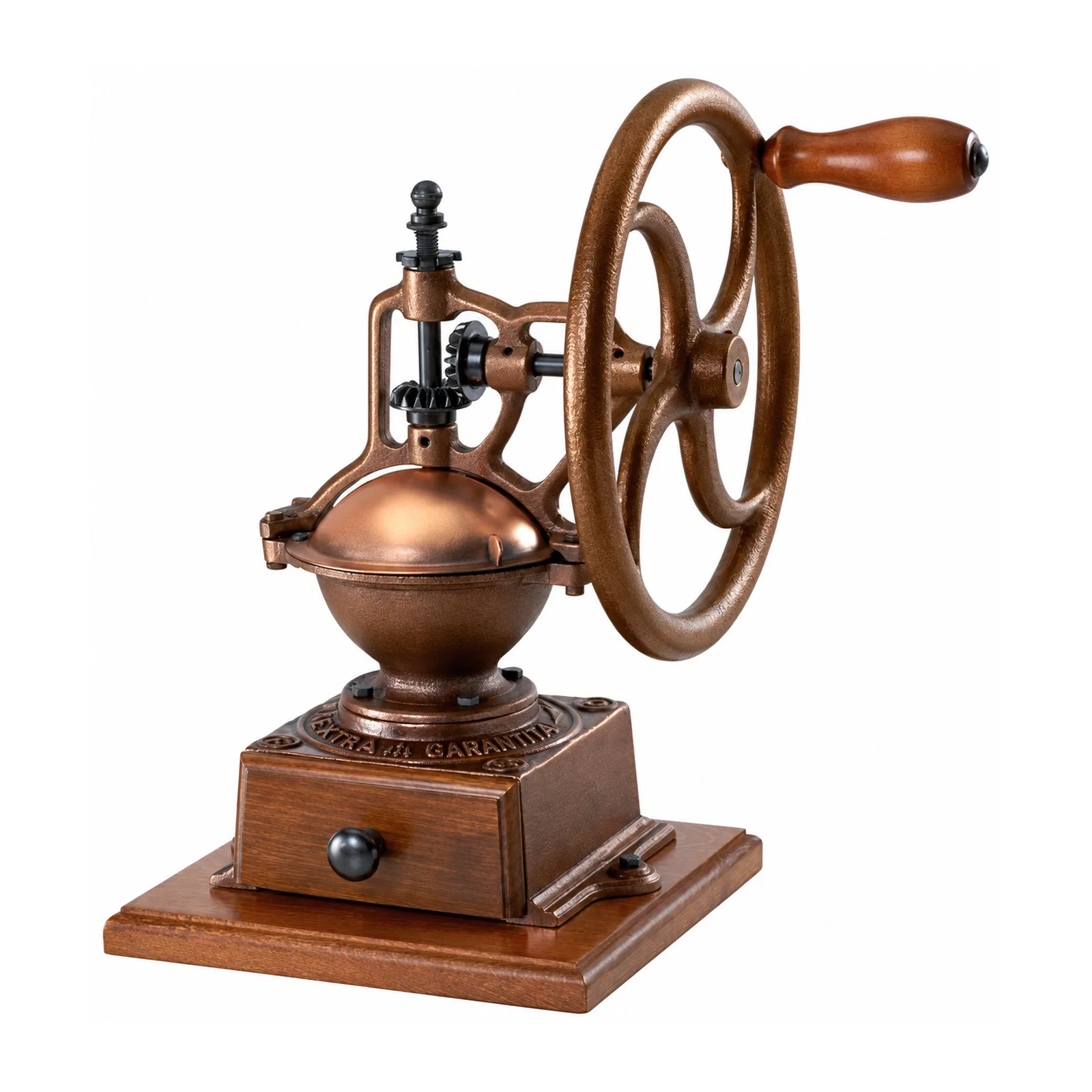 Brown Cast Iron and Beech Wood Manual Traditional Coffee Grinder