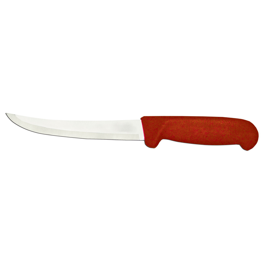 6-inch Curved Blade Boning Knife with Red Polypropylene Handle