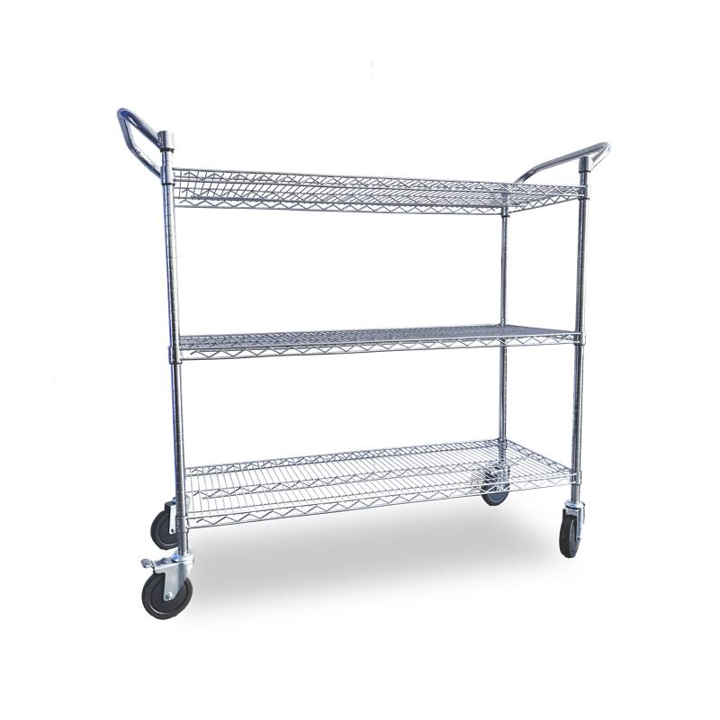 18″ x 36″ Chrome Plated Wire Shelving Cart, 3-Tier with Double Handle