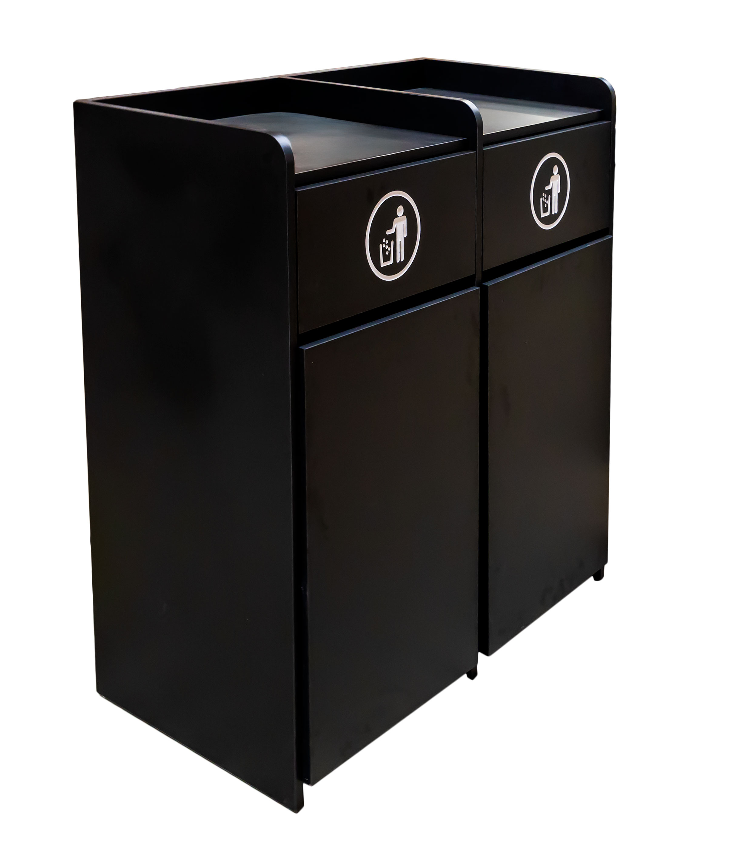 Double Trash Receptacle with two 36-Gallon Bins- Black