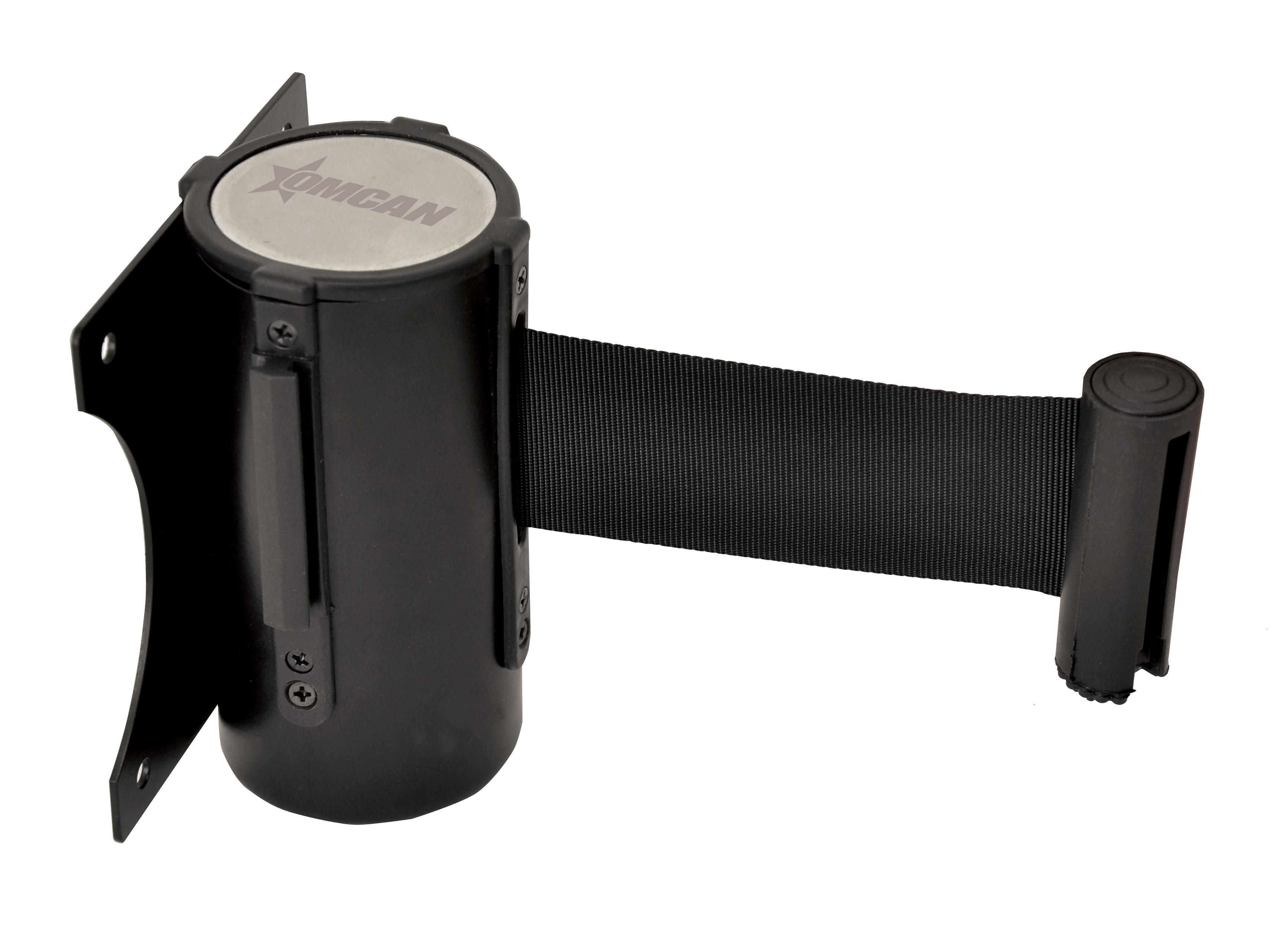 Black Painted Steel Wall-Mounted Crowd Control System with Retractable Belt Barrier