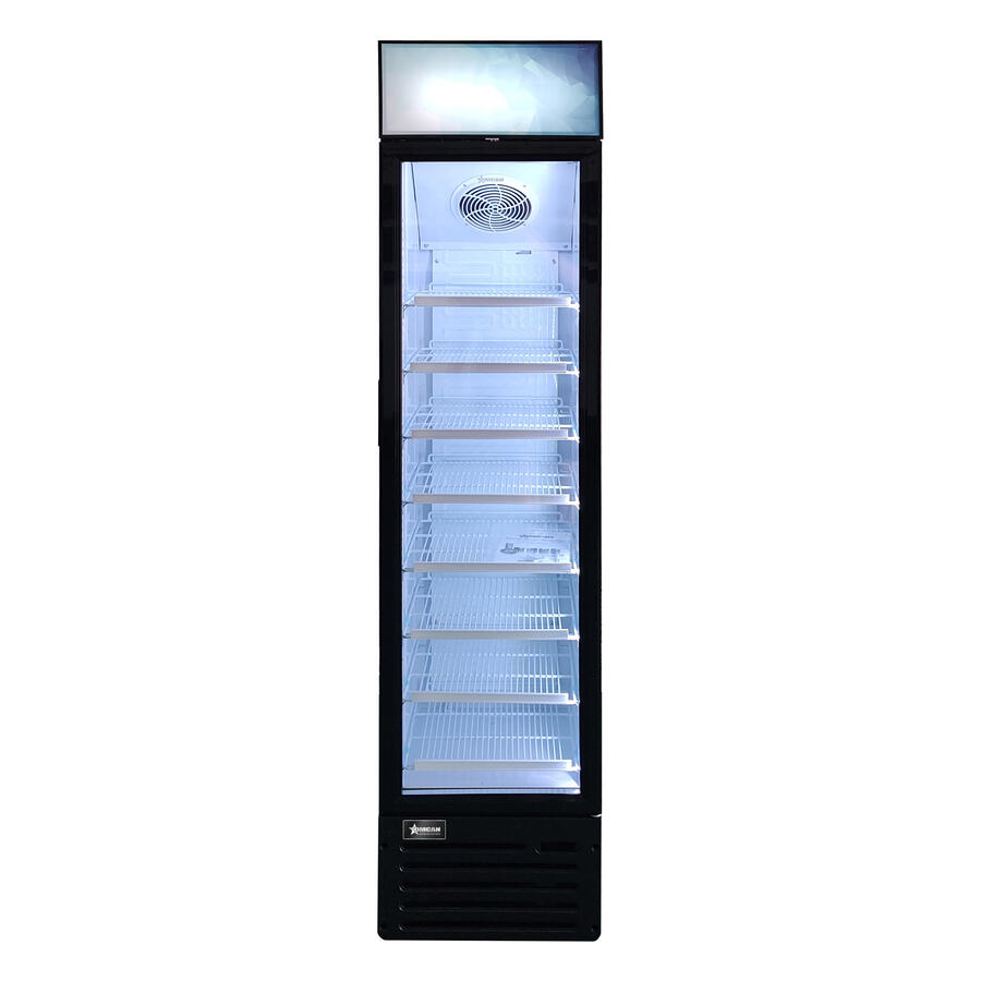 16.5″ Slim Glass Door Black Display Refrigerator with Lightbox and 145 L Capacity – 110V, 150W