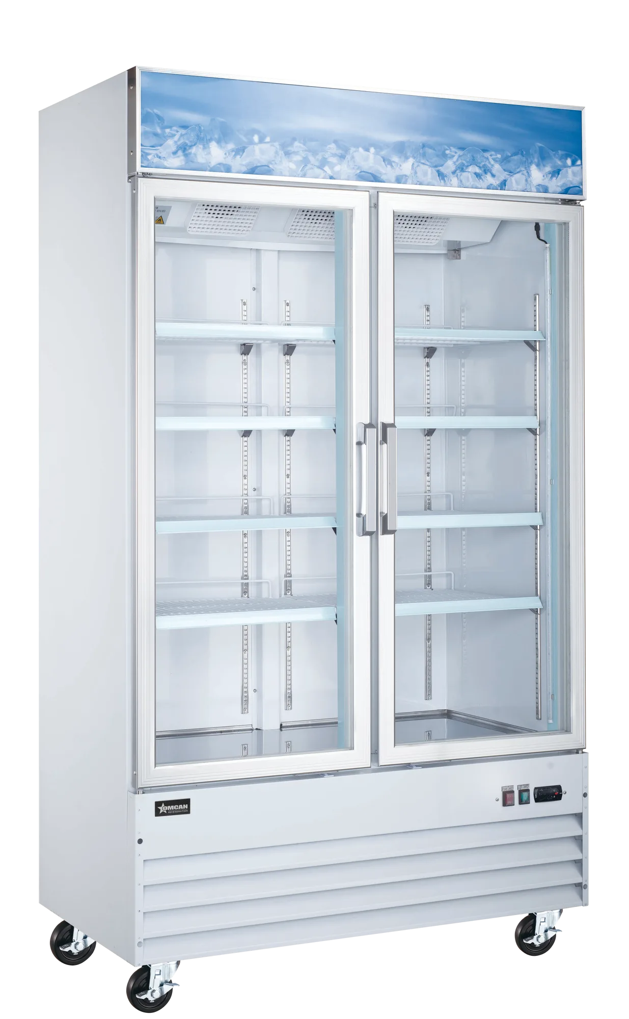 49″ Two (2) Glass Door Display Freezer, 29 cu. ft. (821 L), White
