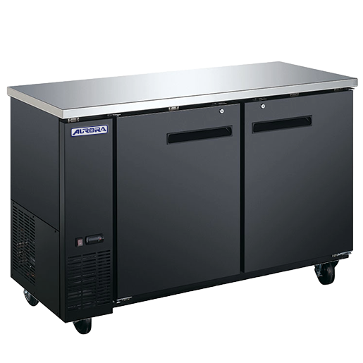 Aurora 61″ Black Back Bar Cooler, 2 Solid Doors, 16 cu.ft. (446L) Capacity with Stainless Steel Countertop – 110V, 460W