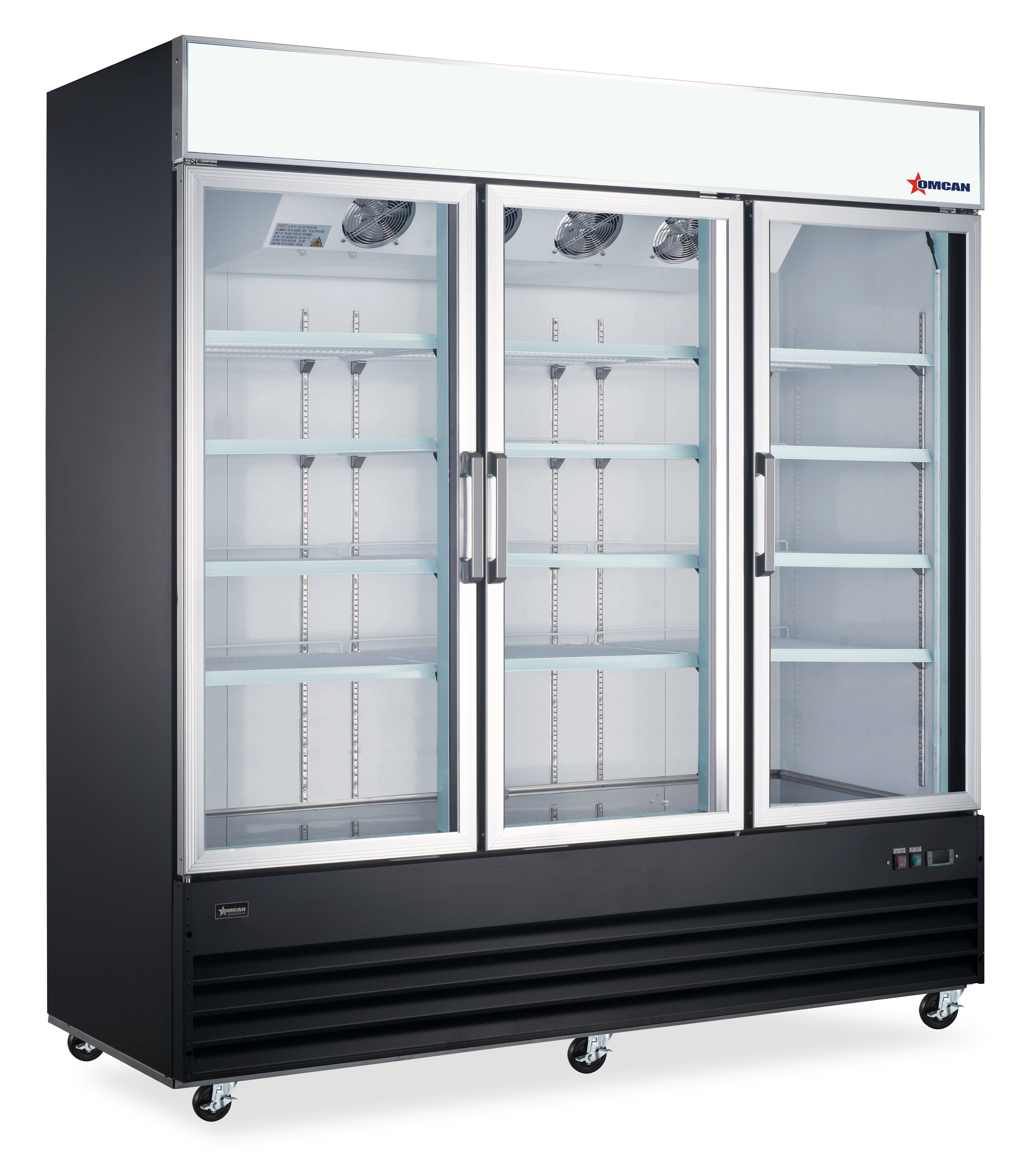 78" Three (3) Glass Door Refrigerator, 53 cu.ft. (1500 L), Black