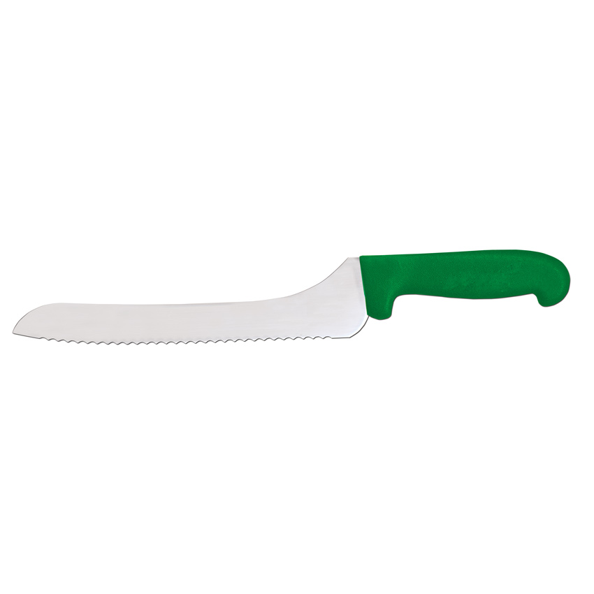 9-inch Slicer Off-Set Wave Edge Blade Knife with Green Polypropylene Handle