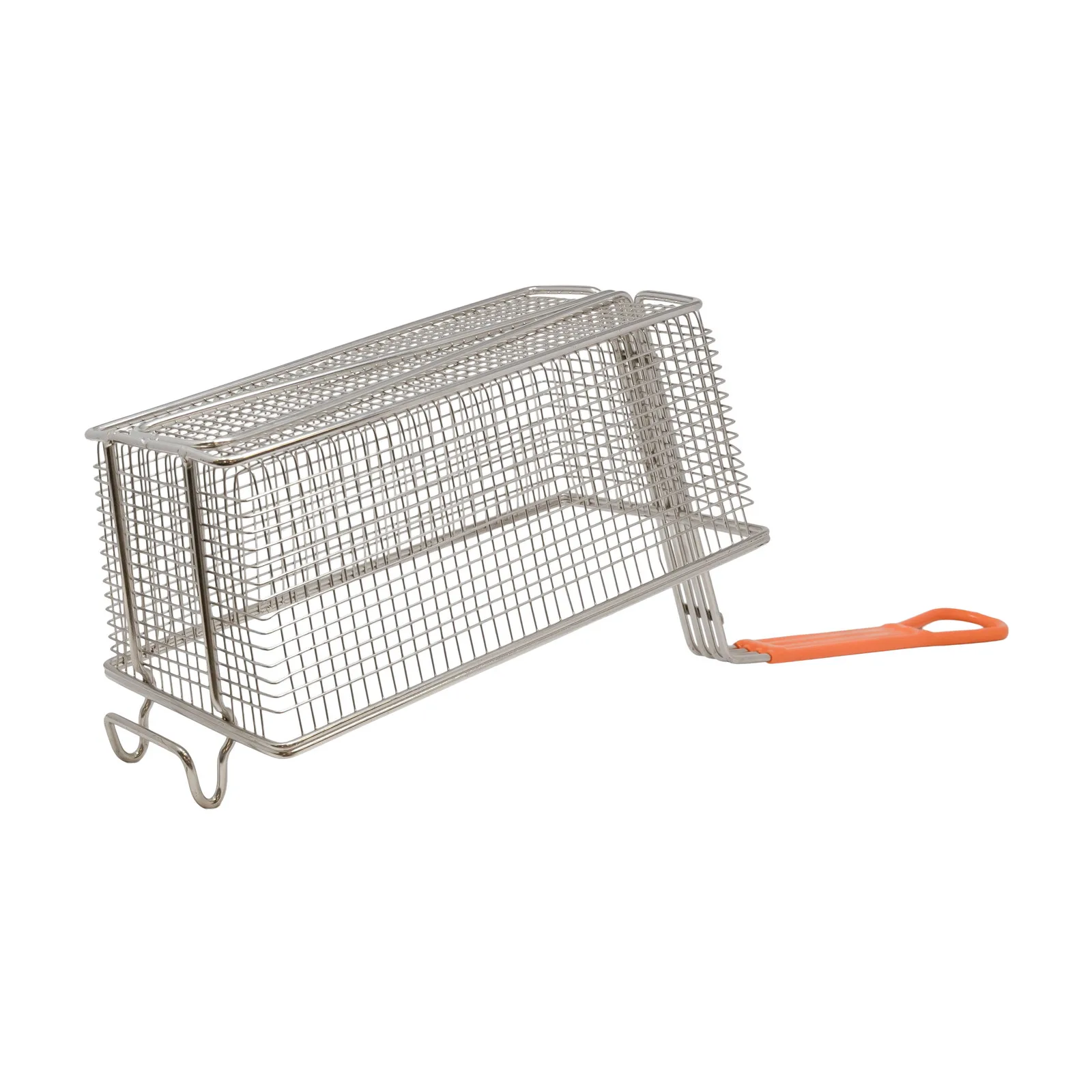 12 1/4″ x 6 1/2″ x 5″ Nickel-Plated Iron Fryer Basket with Orange Handle