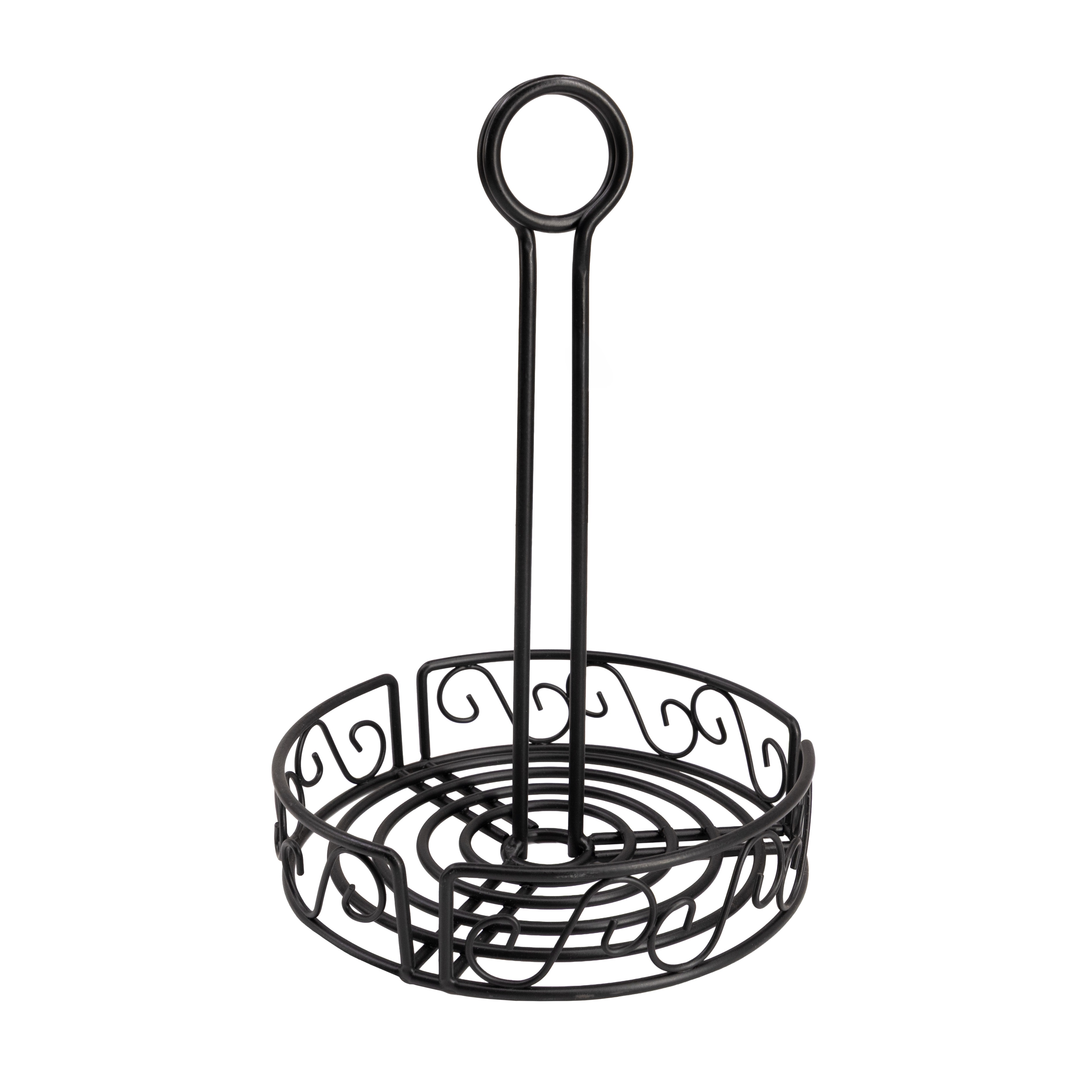 6-1/4" x 9" Black Round Wire Condiment Caddy with Handle