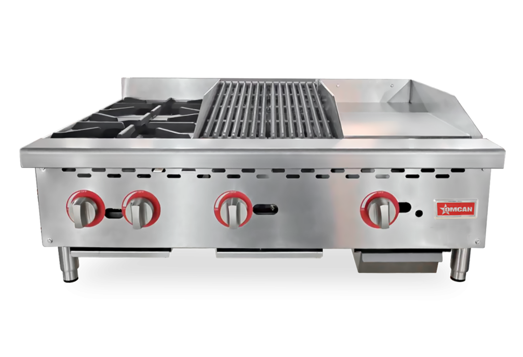 36″ Countertop Gas Combination Hot Plate, Charbroiler and Griddle Combo- 115,000 BTU Natural Gas