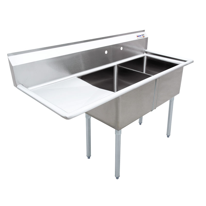 18″ x 18″ x 11″ Two Tub Sink with 1.8″ Corner Drain and Left Drain Board