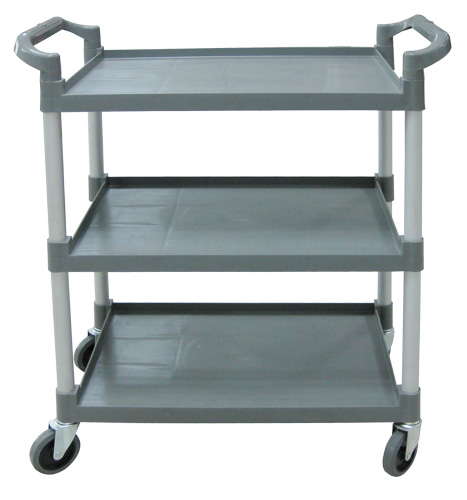 Gray Plastic Bussing Cart with Shelving Size of 31″ x 20″