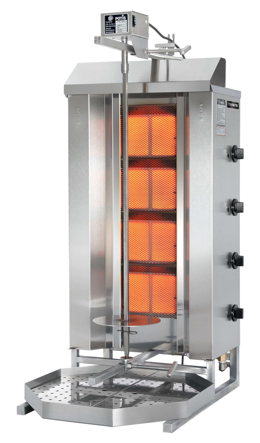 Potis MU GD4 70 kg Natural Gas Doner Kebab Machine / Vertical Broiler with 4 Burners | Trento – 38,000 BTU