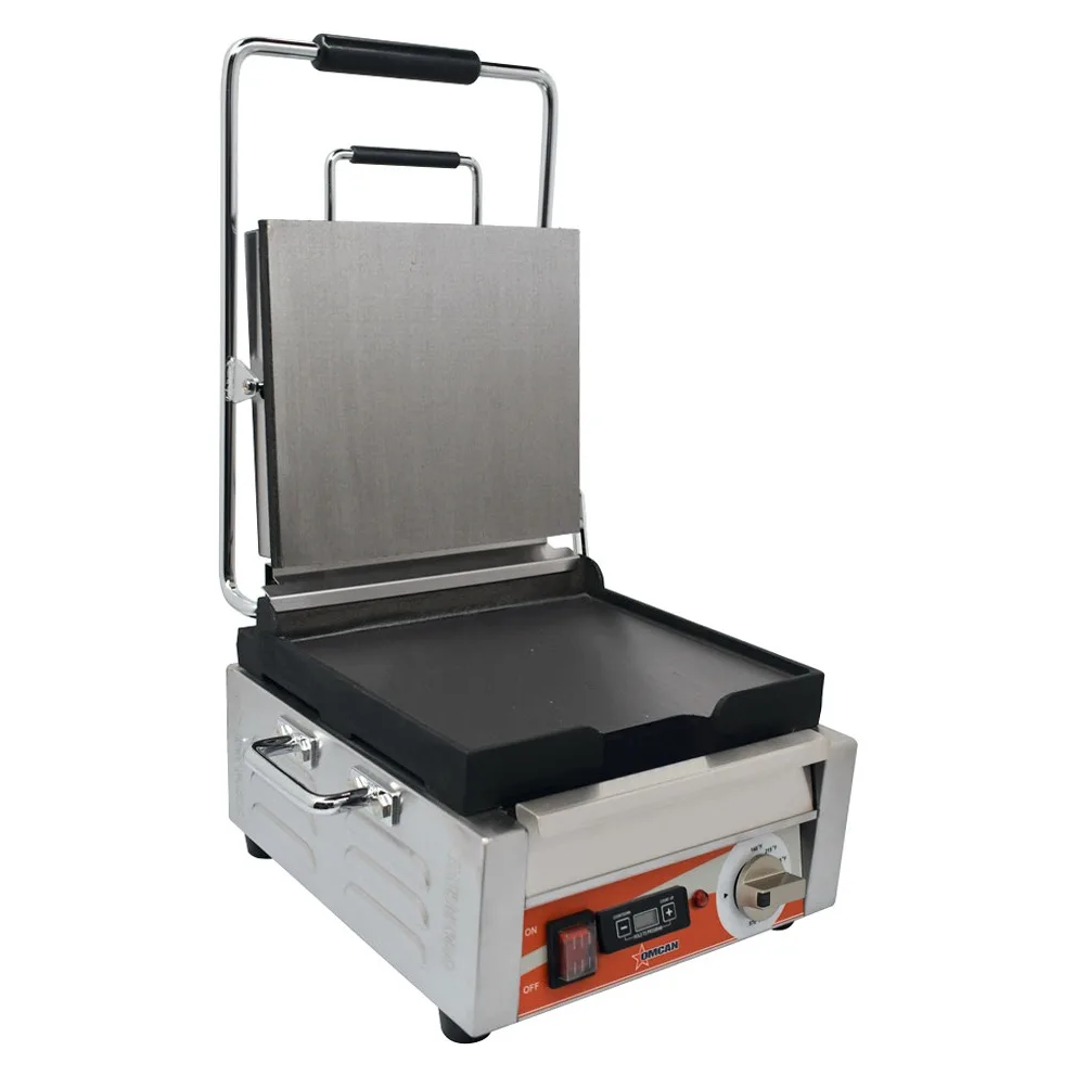 Single Panini Grill with Smooth Plates and Timer – 10″ x 11″ Cooking Surface – 120 V, 1800 W