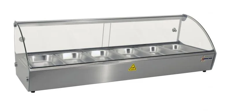 44″ Countertop Display Warmer, 6 Pans, Curved Glass, Full-Service, 2.4 cu. ft. (68 L) Capacity – 110 V, 800 W