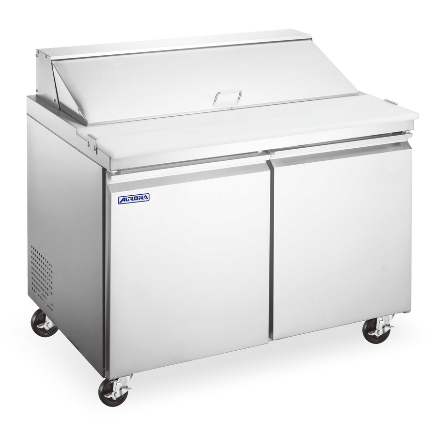 Aurora 47″ Mega Refrigerated Prep Table, 2 Doors, Stainless Steel, 9.5 cu.ft. (269 Liter) Capacity – 120V, 408W