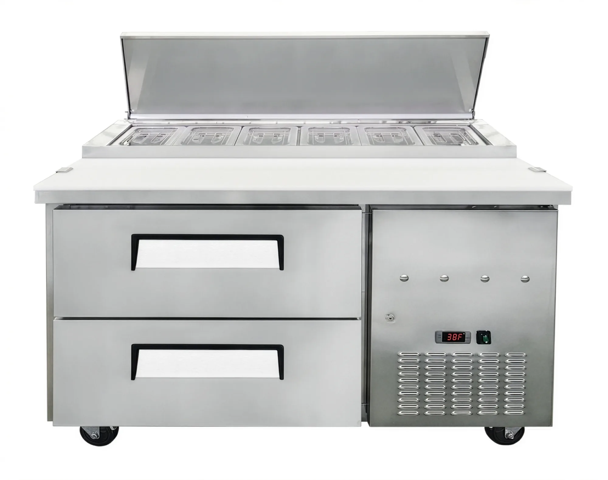 48″ One (1) Door Refrigerated Pizza Prep Table with Drawers, 12 cu. ft. (340 L), Stainless Steel