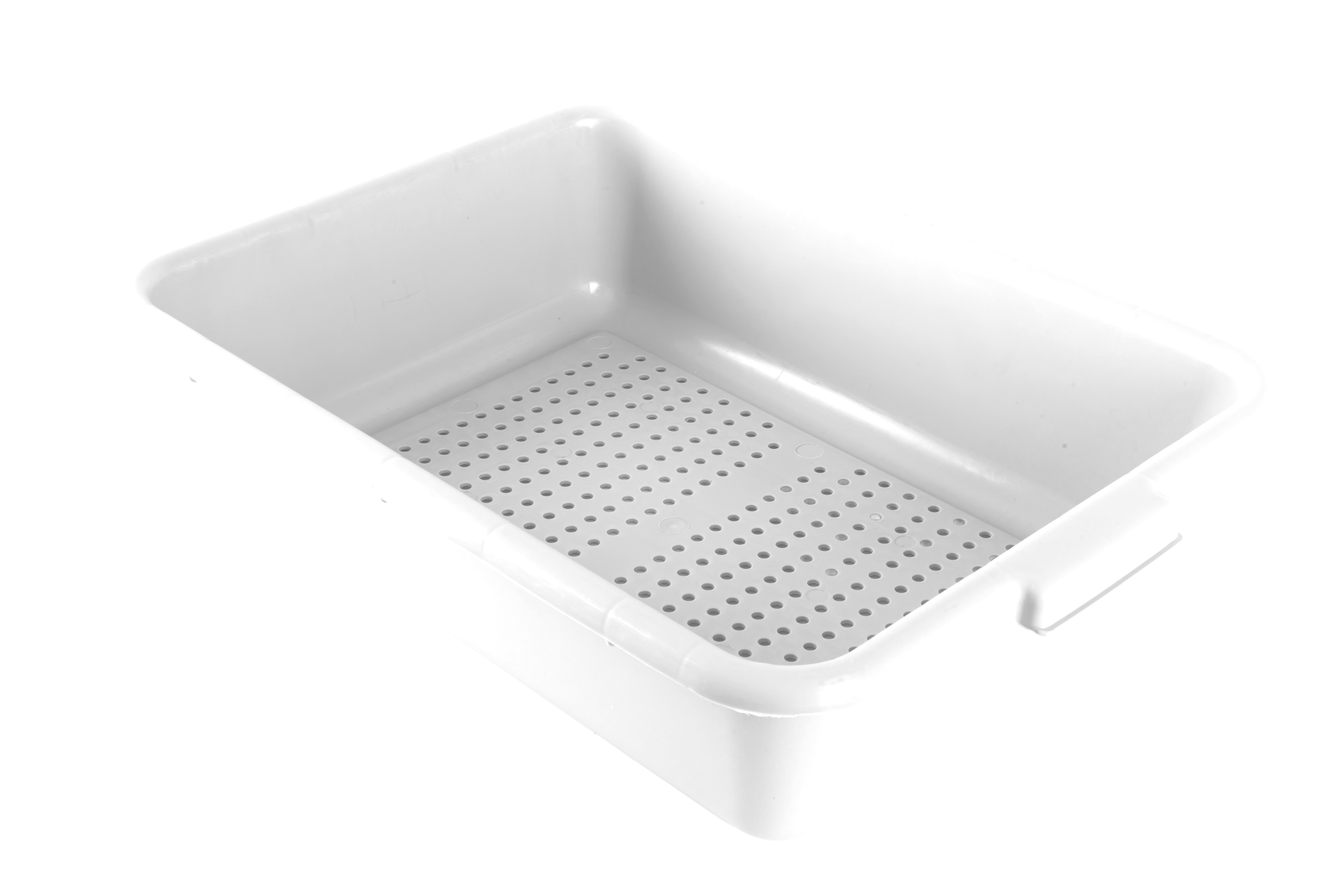 21.5″ x 15.5″ x 5″ Standard Polypropylene Perforated White Bus Box
