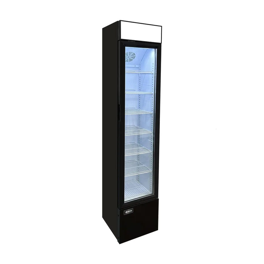 14″ Slim One (1) Glass Door Display Refrigerator with Lightbox, 3.7 cu. ft. (105 L), Black