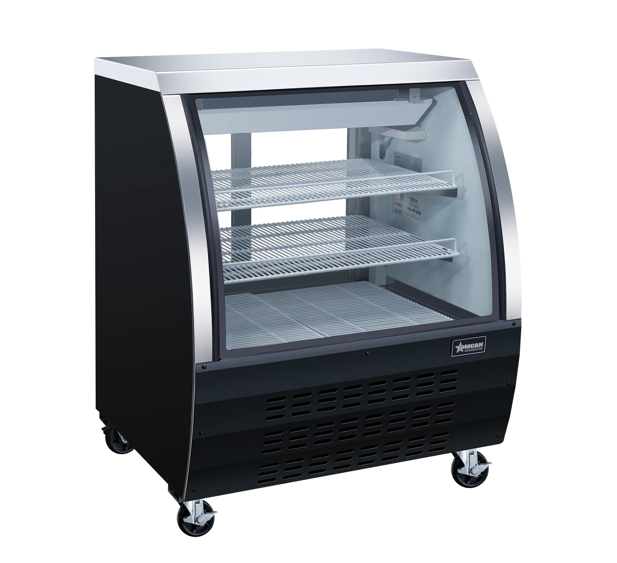 36″ Two (2) Shelf Floor Refrigerated Showcase, 11.6 cu. ft. (328 L), Black