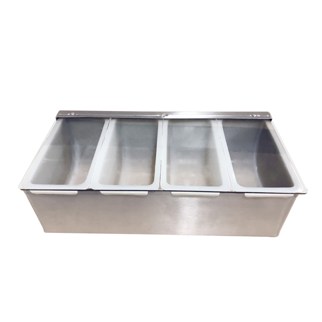 Stainless Steel 4-Compartment Condiment Holder with Clear Cover