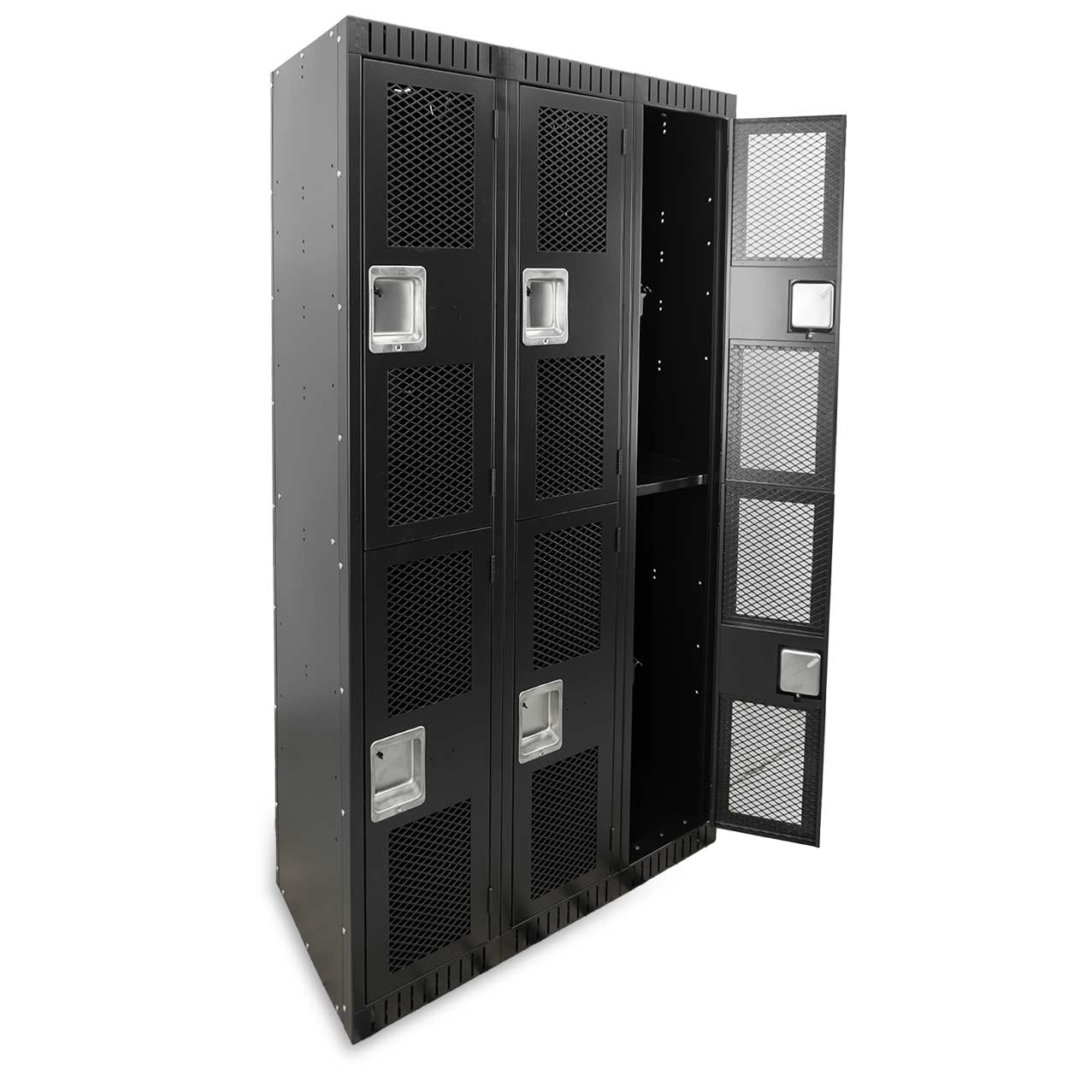 2 Tier, 3 Bank Steel Locker with Mesh Doors – Black