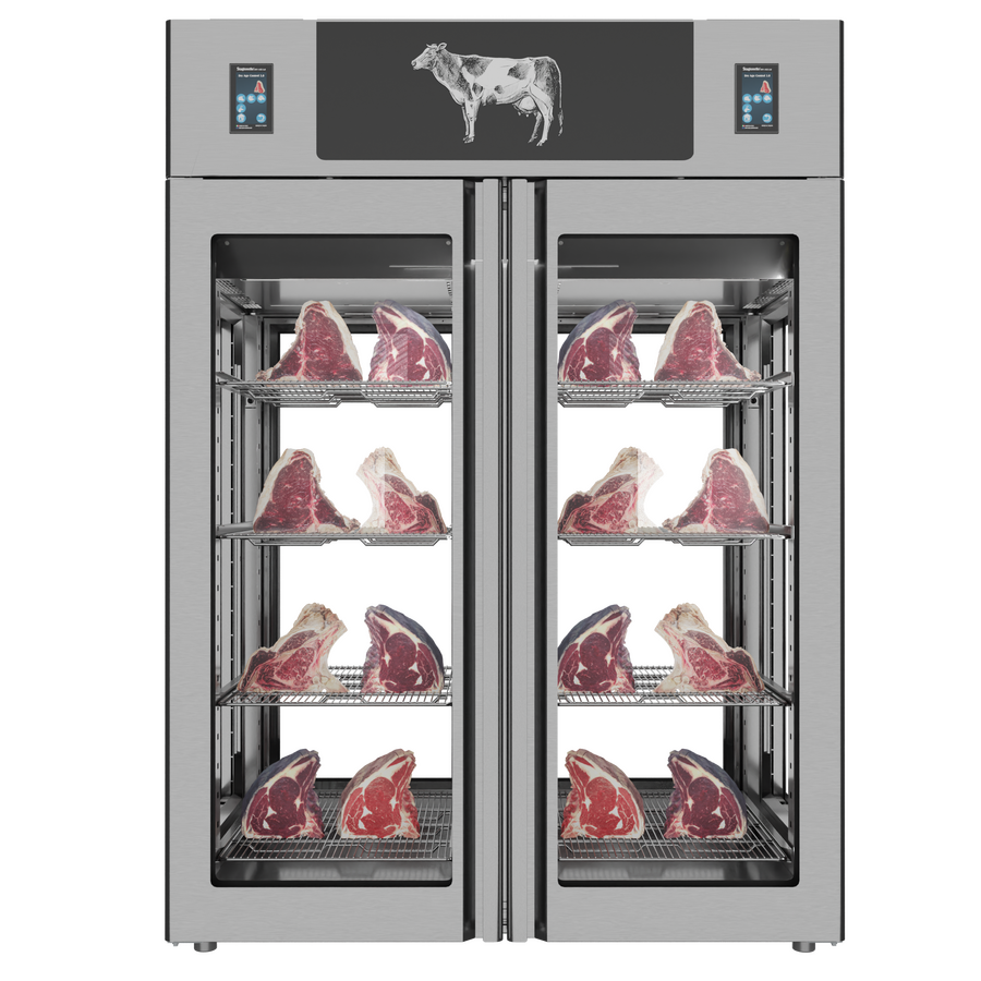 Stagionello® Dry Age 3.0 TWIN 1400 Liter, 150 Kg + 150 Kg Dry Aging Cabinet with Humidity Management, 4-Glass View – 220-240V, 1Ph, 548W