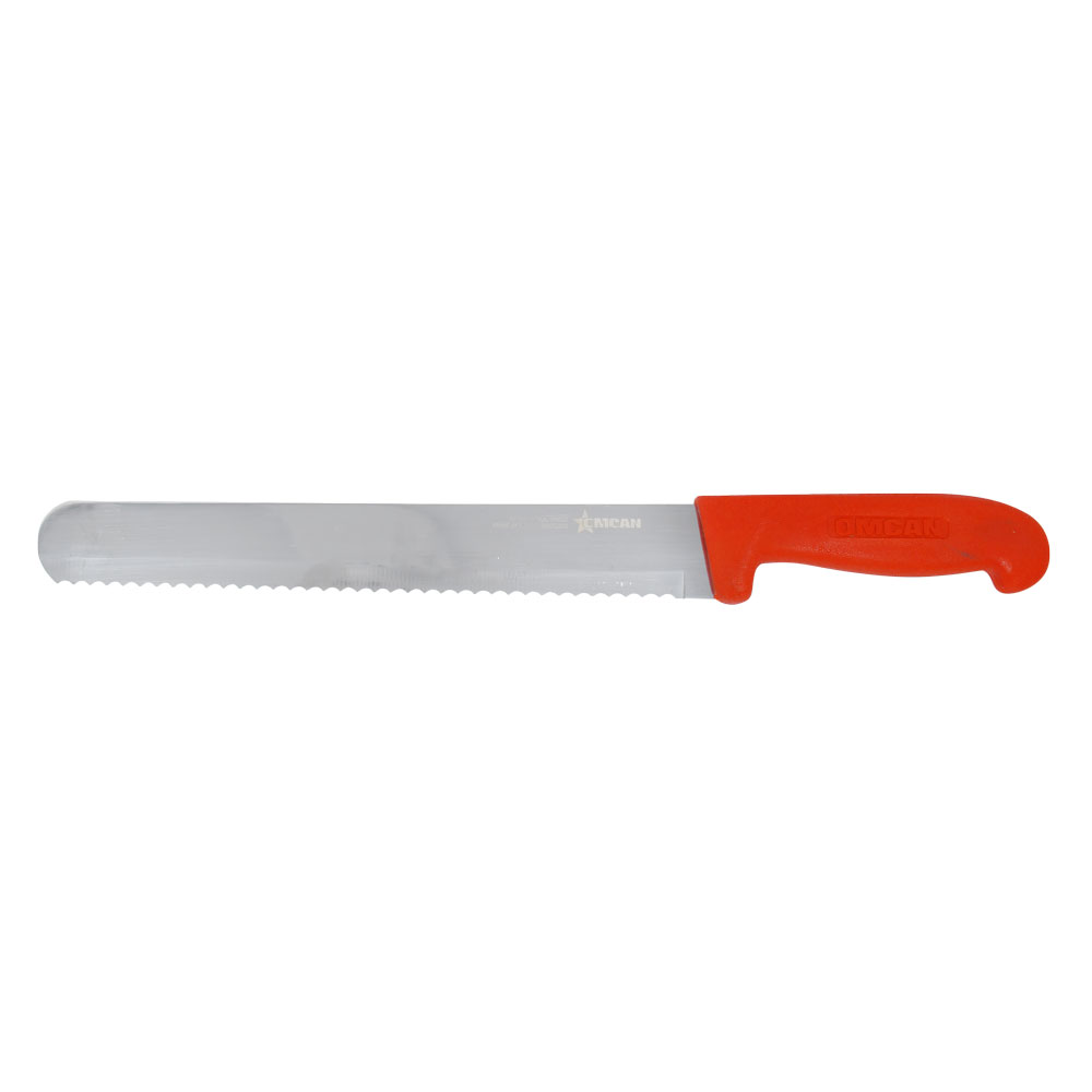 10-inch Slicer Straight Wave Edge Knife with Red Polypropylene Handle