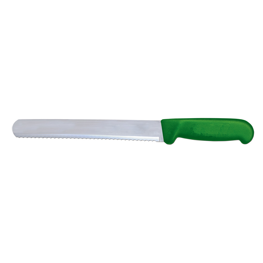 10-inch Slicer Straight Wave Edge Knife with Green Polypropylene Handle