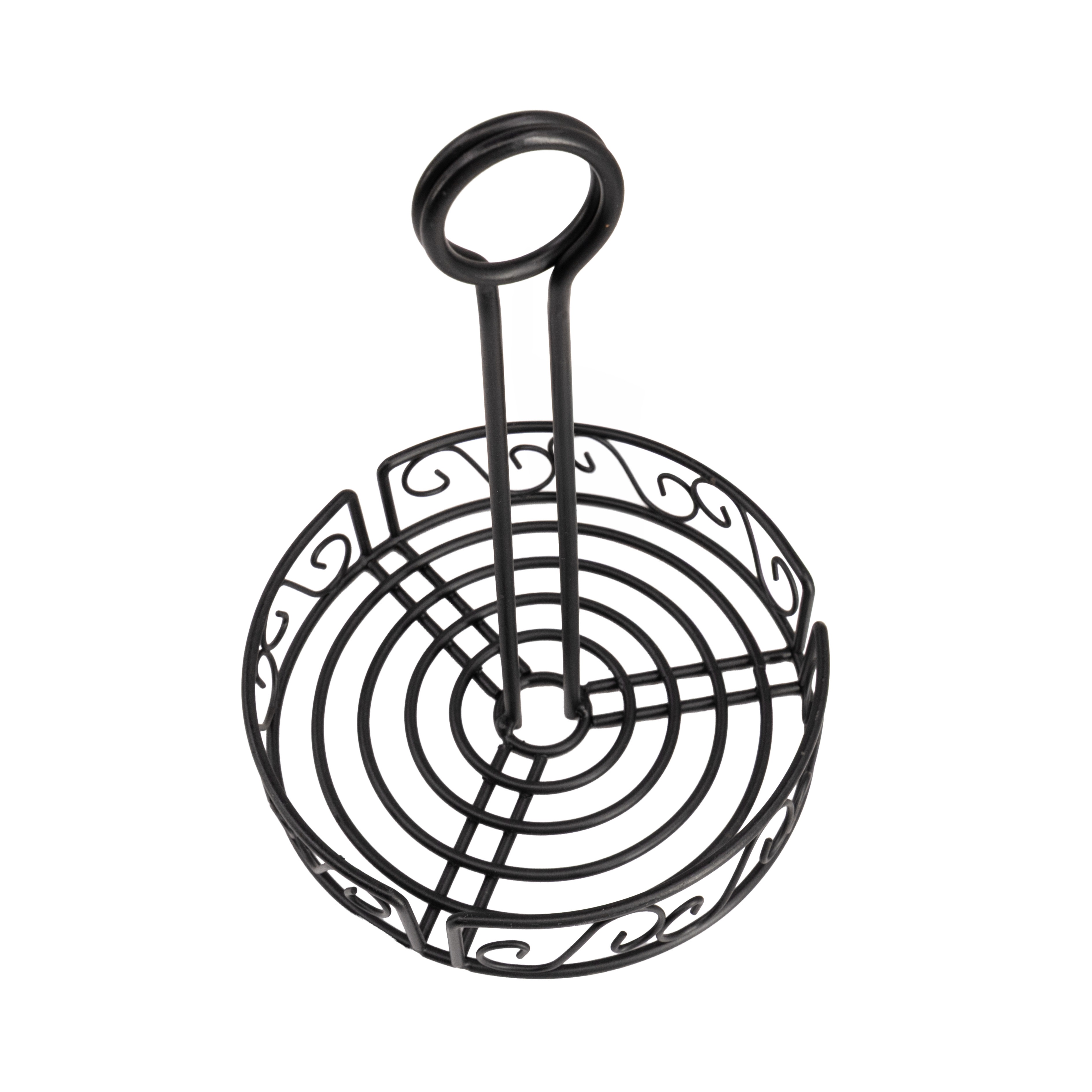 6-1/4" x 9" Black Round Wire Condiment Caddy with Handle