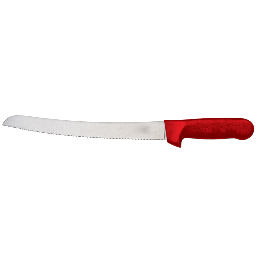 10-inch Slicer Curved Narrow Wave Edge Knife with Red Polypropylene Handle