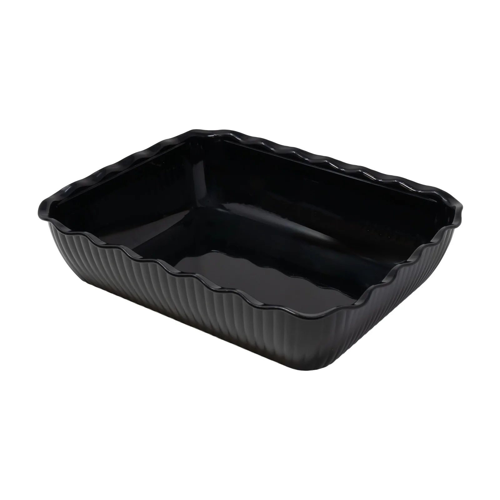 13″ x 10 5/16″ x 3 1/4″ Black Scalloped Deli Crock 10 lb Capacity NSF