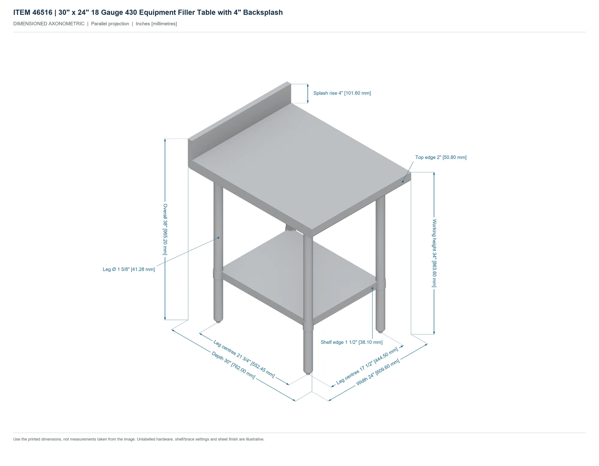 30″ x 24″ 18 Gauge 430 Equipment Filler Table with 4″ Backsplash