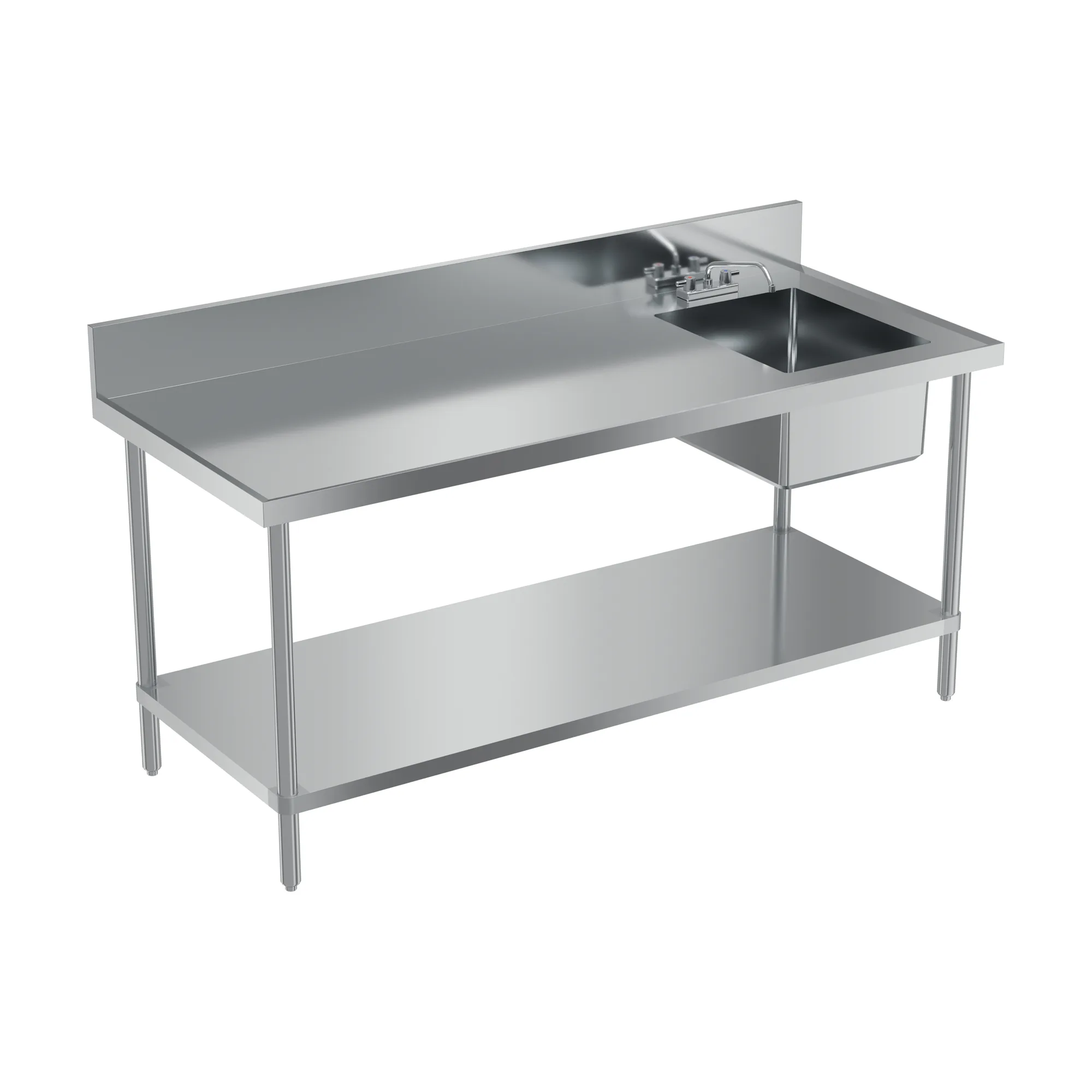 30″ x 72″ 18 Gauge 430 All Stainless Steel Table with Right Sink and 6″ Backsplash