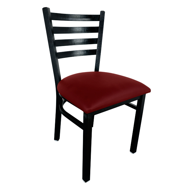 Metal Ladder Back Chair with Black Finish and Burgundy Vinyl Seat