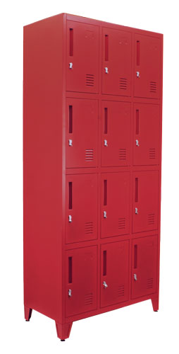 4 Tier, 3 Bank Steel Locker – Red