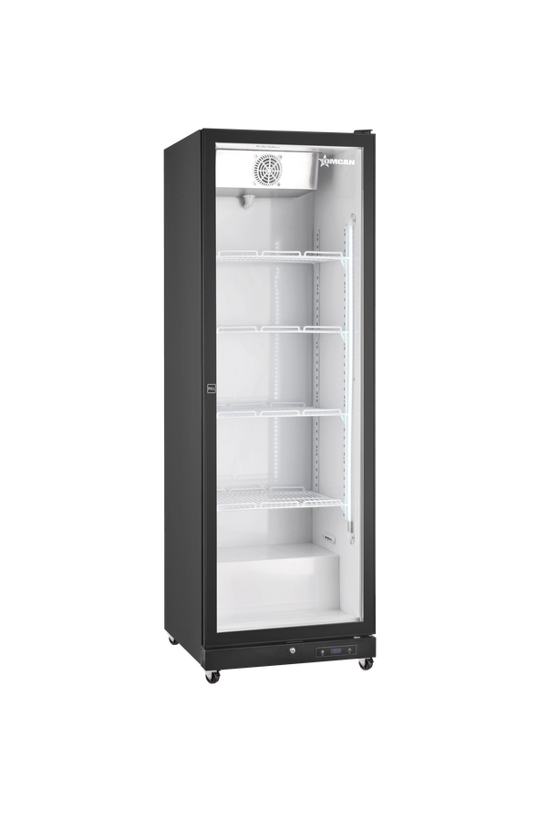 26” Refrigerator Black Glass 1 Door Merchandiser with LED Light, 450 L (16 cu.ft.), 115V/60Hz/1Ph