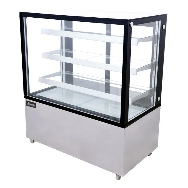 48″ Three (3) Shelf Square Glass Floor Refrigerated Display Case, 18.71 cu. ft. (530 L), Stainless steel