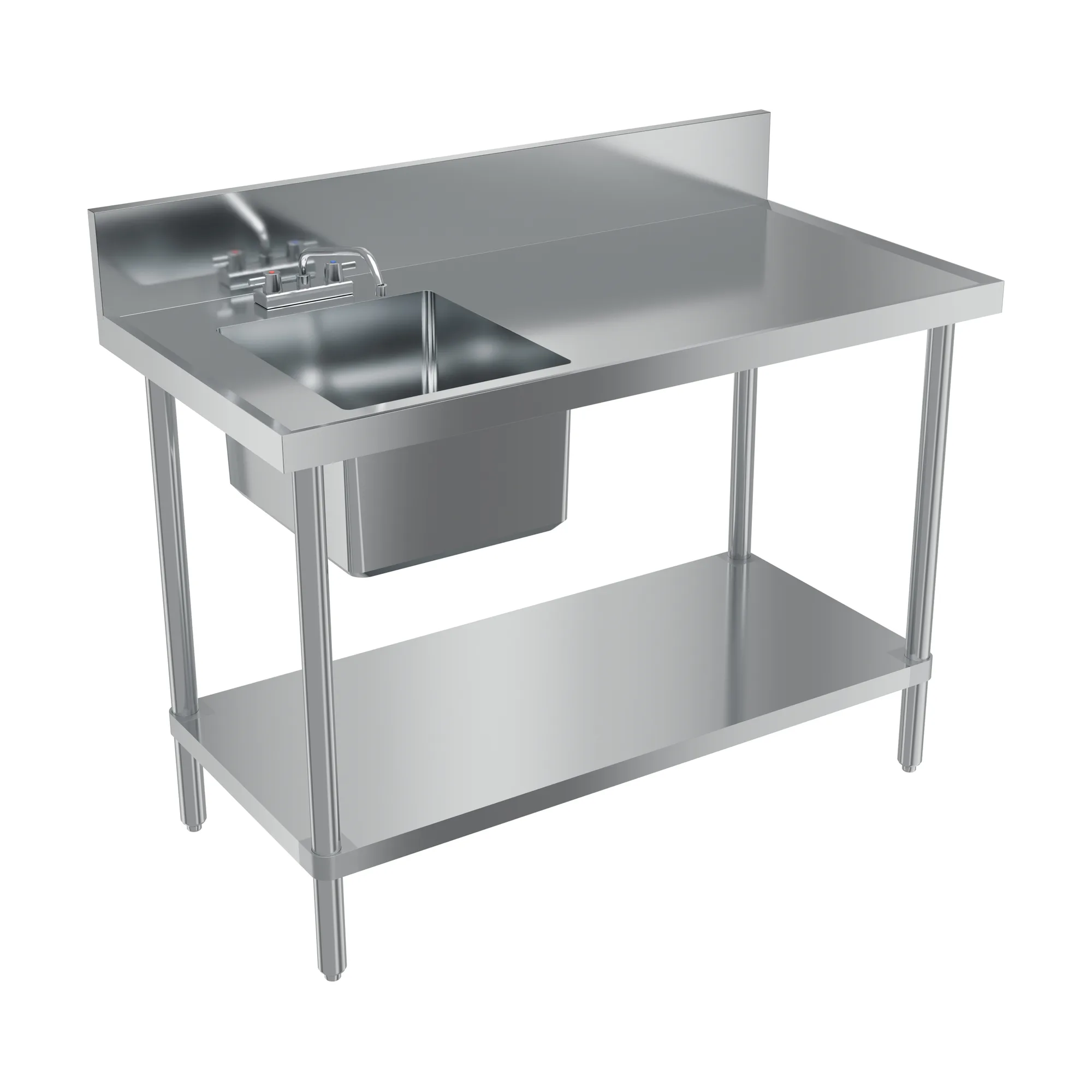 24″ x 48″ 18 Gauge 430 All Stainless Steel Table with Left Sink and 6″ Backsplash