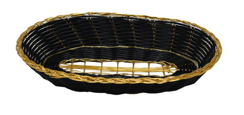 Long Oval Black Woven Basket with Golden Trim 9″ x 4.25″ x 2″