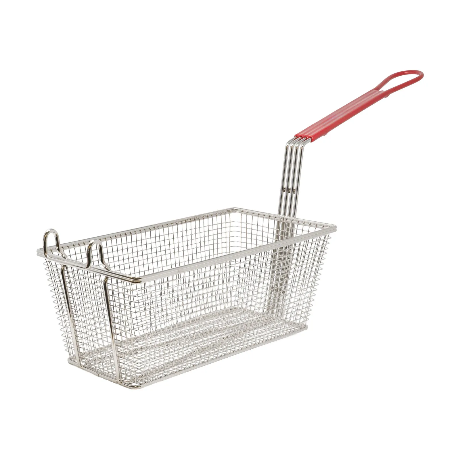 13″ x 6 1/2″ x 5″ Nickel-Plated Iron Fryer Basket with Red Handle