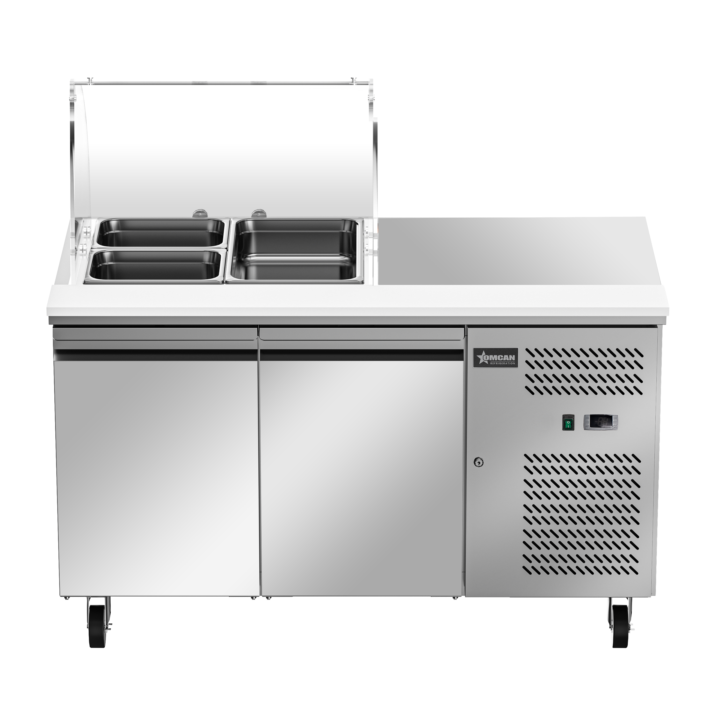 54” Refrigerated Salad Prep Table with 2 Doors and Curved Sneeze Guard - 110 V/60 Hz/1 Ph