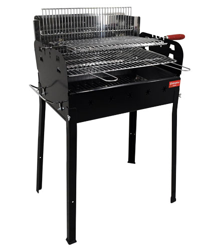 Painted Steel Charcoal BBQ Grill with Stainless Steel Double Grid and Central Rod for Vertical Cooking