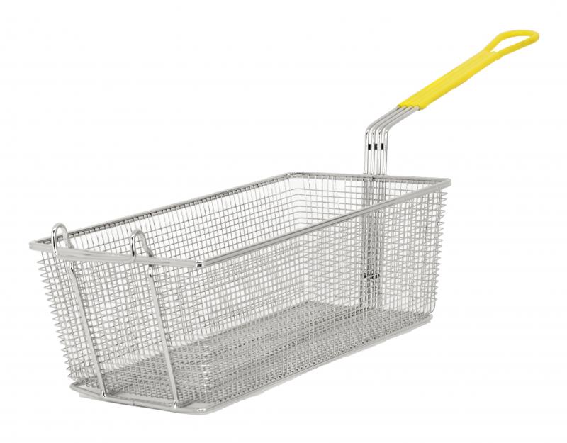 16 3/4″ x 8 3/4″ x 6″ Nickel-Plated Iron Fryer Basket with Yellow Handle