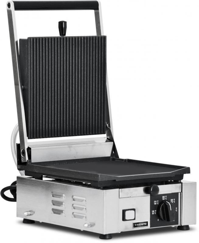 Elite Series 10″ x 9″ Single Panini Grill with Grooved Top and Smooth Bottom Grill Surface