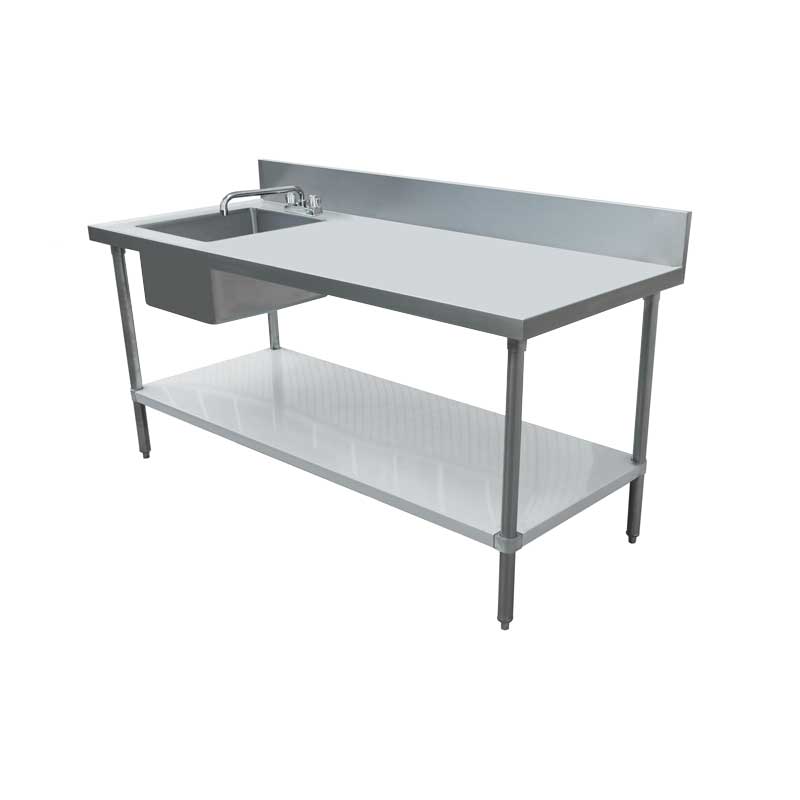 30″ x 60″ Stainless Steel Table with Left Sink and 6″ Backsplash