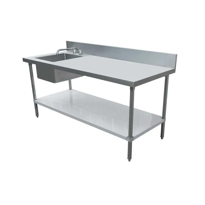 30″ x 60″ 18 Gauge Galvanized Stainless Steel Table with Left Sink, 6″ Backsplash, and Galvanized Leg & Socket