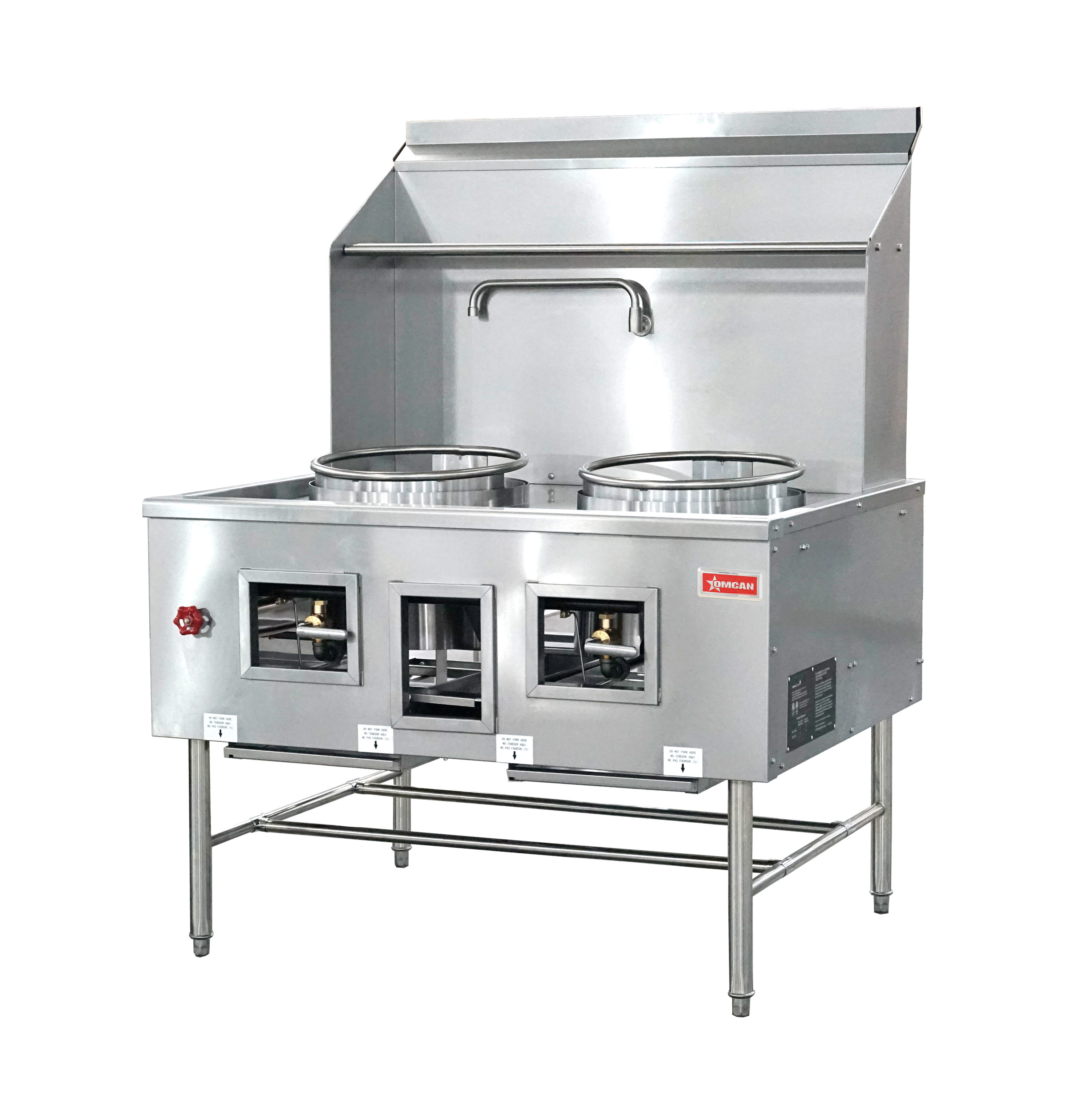 Two Chamber Wok Range with 2 x 16″ Rings, Backsplash, Faucet, 190,000 BTU – Natural Gas
