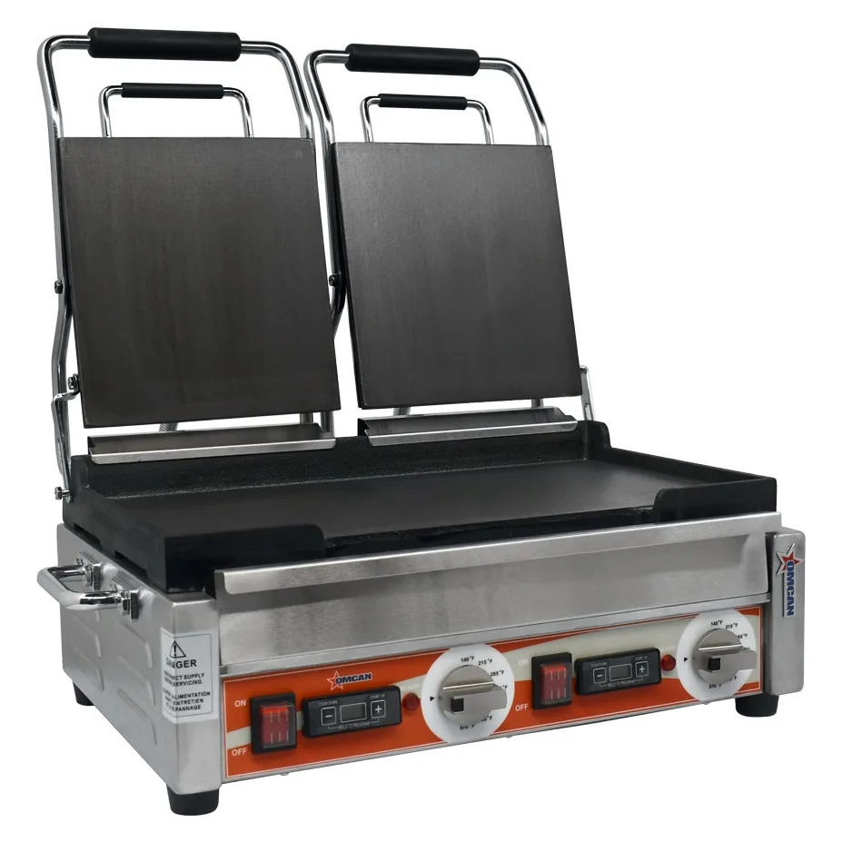 Double Panini Grill with Smooth Plates and Timer – 10″ x 18″ Cooking Surface – 220 V, 3200 W