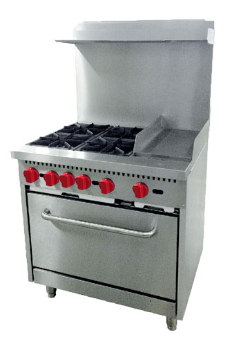 36″ Commercial Gas Range with 4 Burners, 12″ Griddle and Standard Oven – Natural Gas